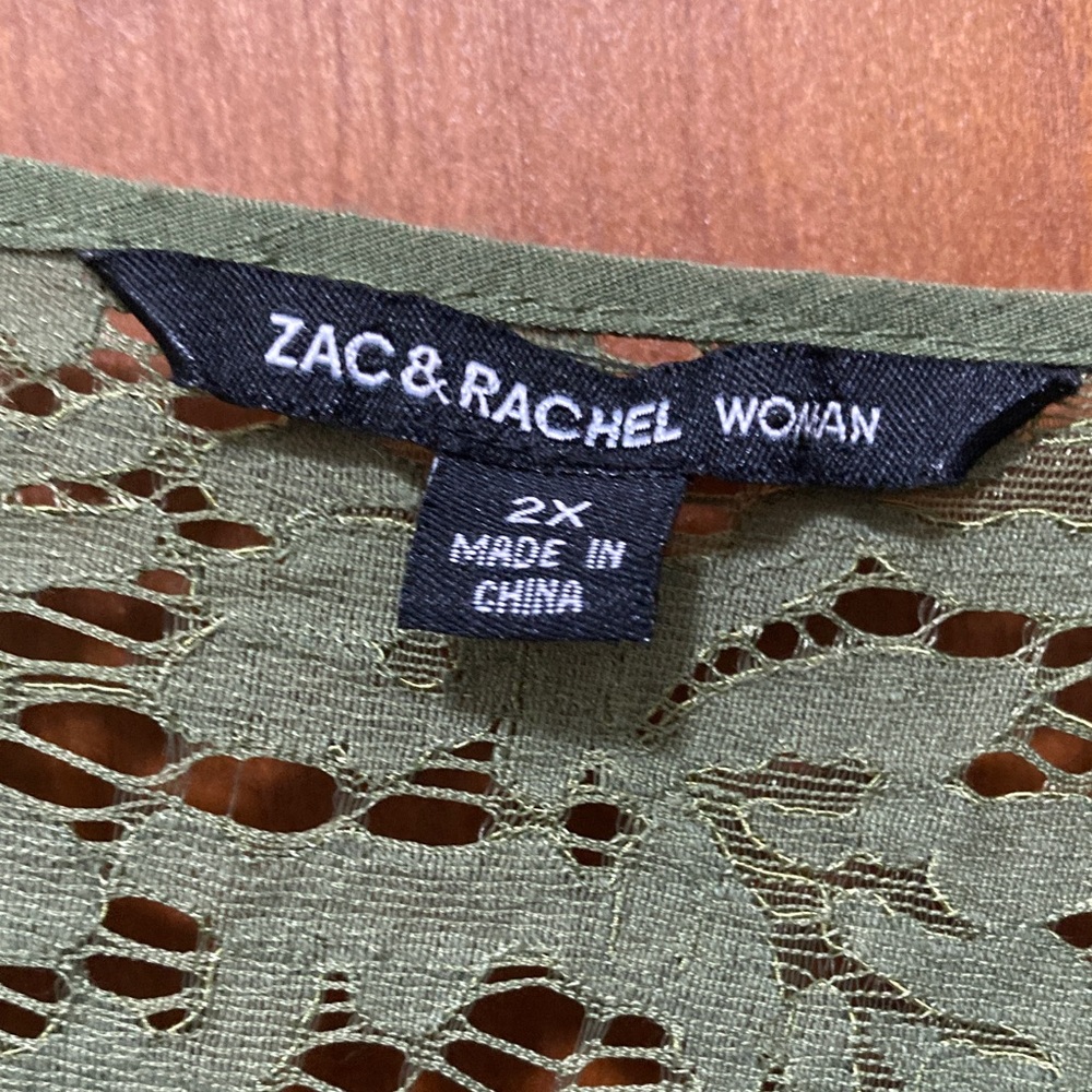 Zac & Rachel Olive Green Lacey 2X Dress - Picture 2 of 8